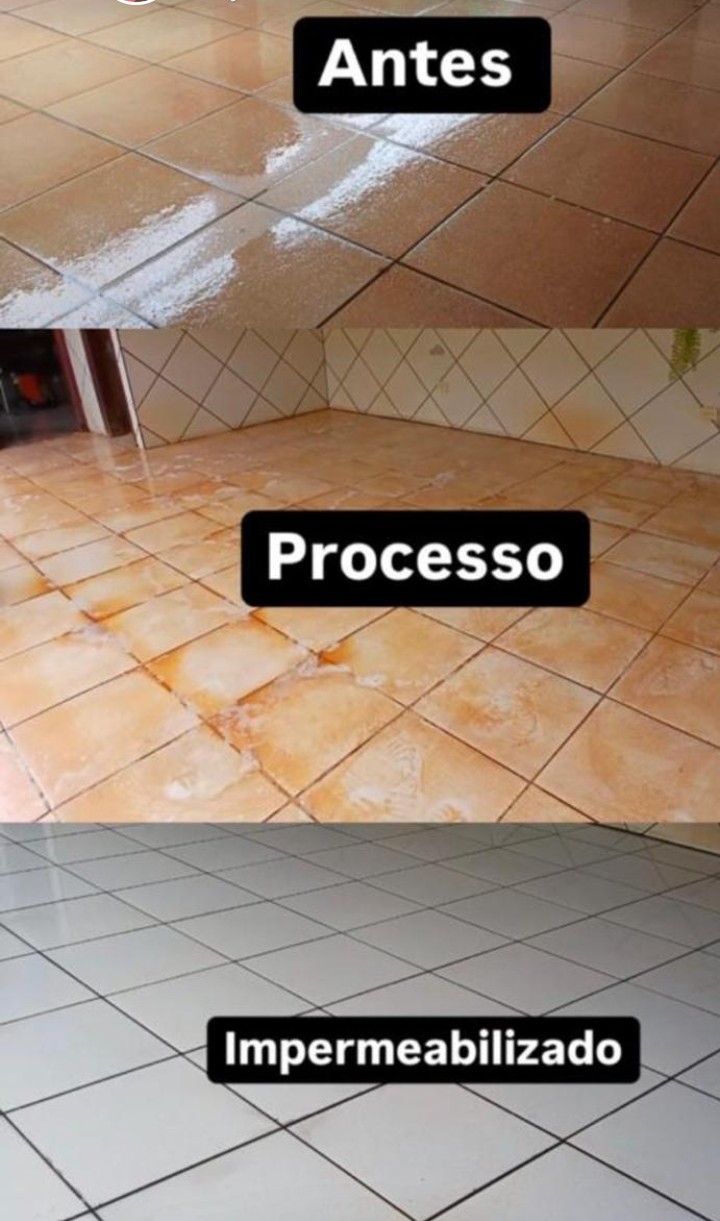 Antes, processo e impermeabilização de piso